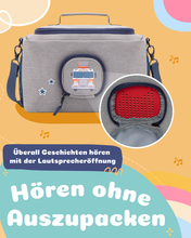 Laden Sie das Bild in den Galerie-Viewer, Tasche für Toniebox - &quot;BoxBag&quot; für Musikbox, 20 Figuren und Kopfhörer, Grau-Blau Feuerwehr
