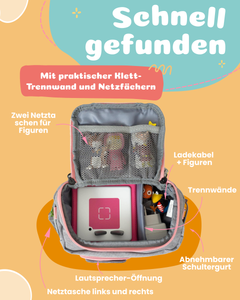 Tasche für Toniebox - "BoxBag Mini" für Musikbox, 10 Figuren, Grau Rosa Fuchs