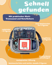 Laden Sie das Bild in den Galerie-Viewer, Tasche für Toniebox - &quot;BoxBag&quot; für Musikbox, 20 Figuren und Kopfhörer, Grau-Blau Feuerwehr
