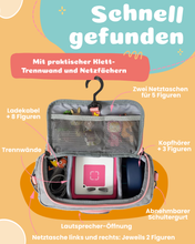 Load image into Gallery viewer, Tasche für Toniebox - &quot;BoxBag&quot; für Musikbox, 20 Figuren und Kopfhörer, Grau-Rosa Regenbogen
